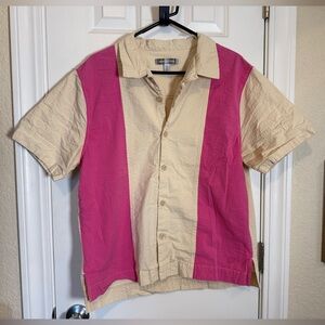 Urban Outfitters Pink and Cream Seersucker Bowling Style Shirt